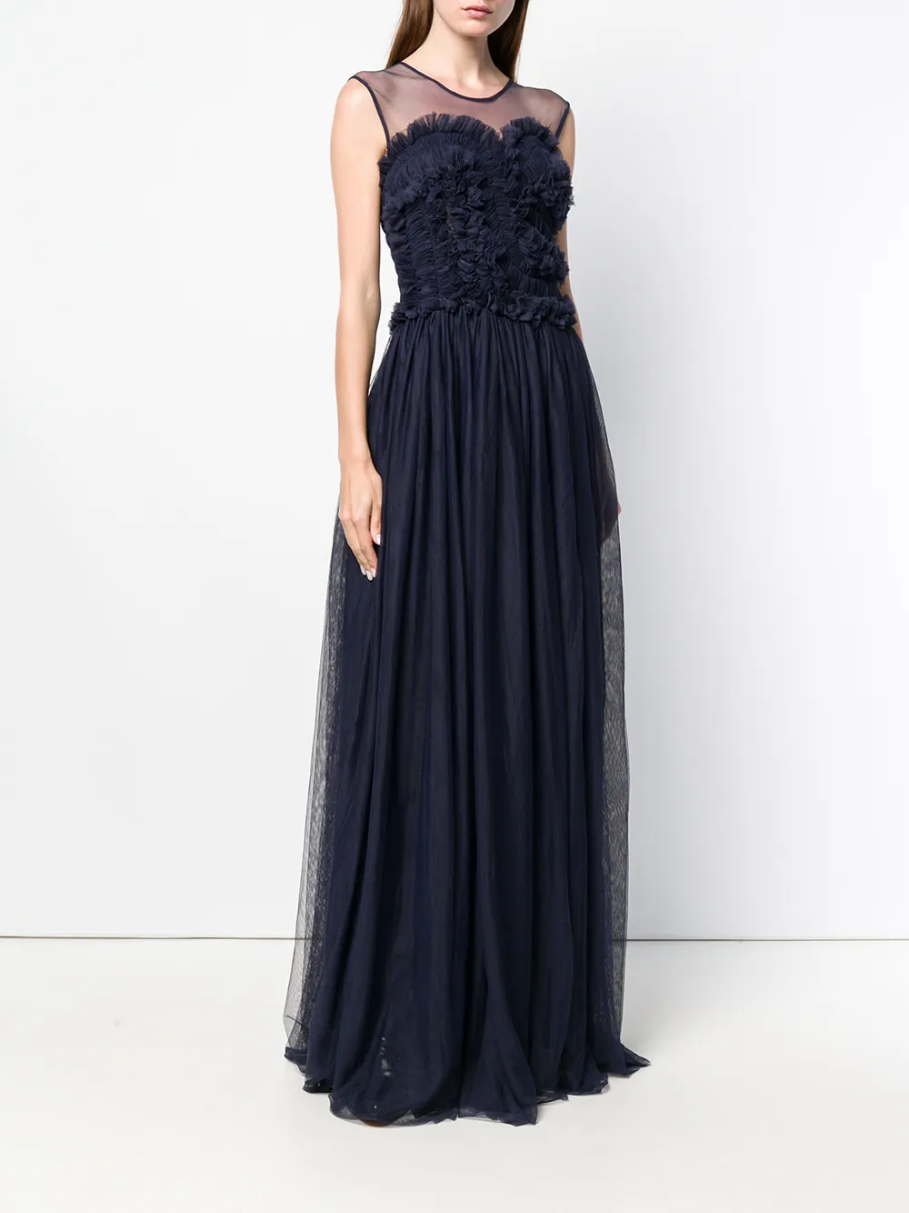 P.A.R.O.S.H. sleeveless flared maxi dress Blauw