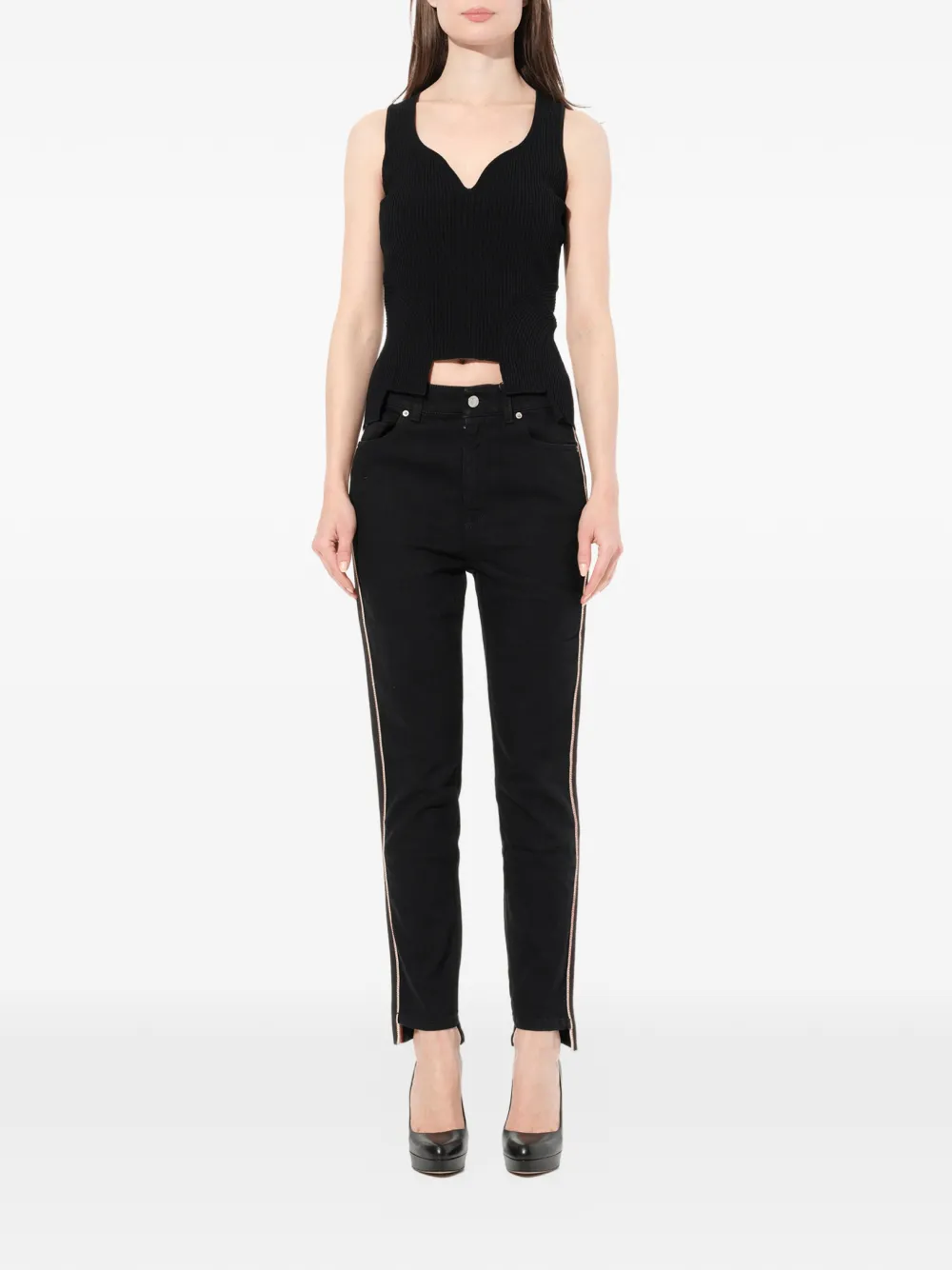  Alexander Mcqueen Cropped Jeans Mit Querstreifen   Schwarz 