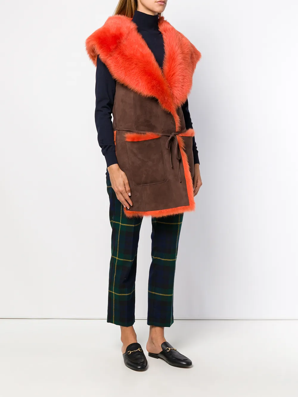 Alberta Ferretti mouwloos oversized kraagjack Bruin