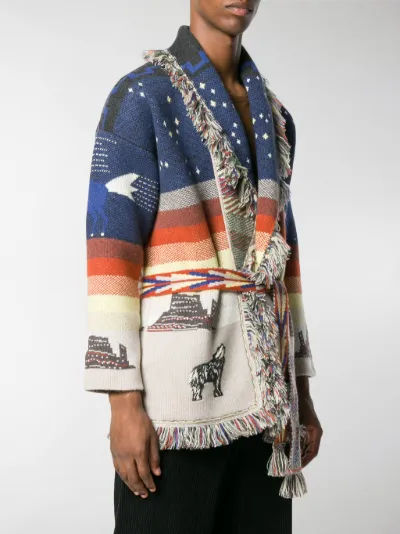 Alanui belted jacquard cardigan blue 