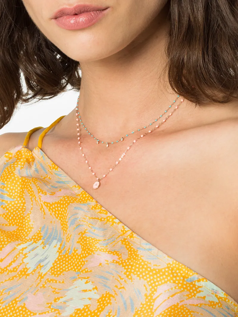 gigi clozeau blue 18kt rose gold beaded diamond necklace in blue