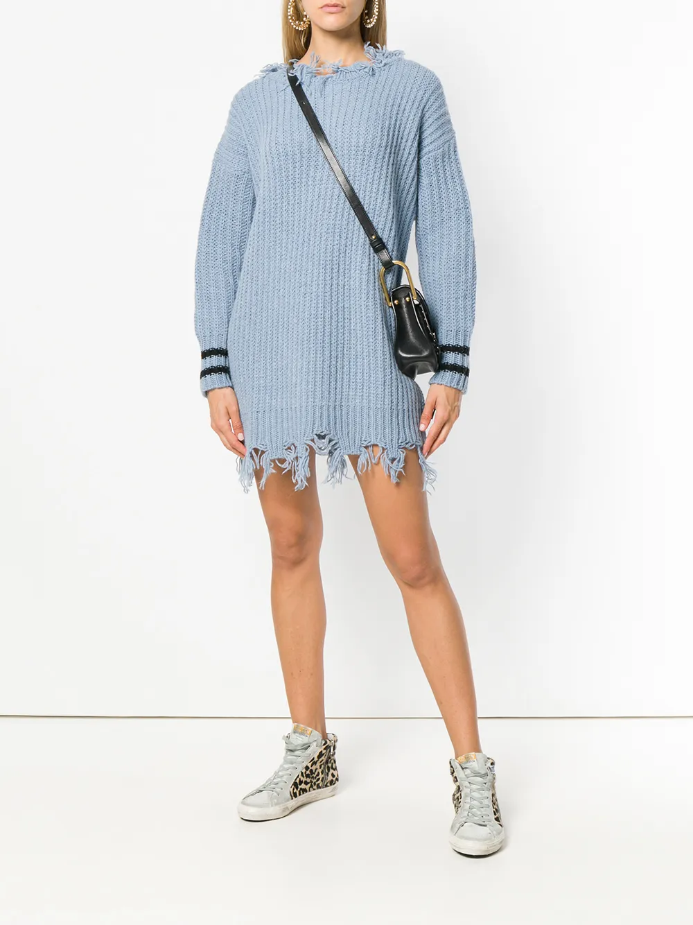  Pinko Ausgefranster Pullover Mit Streifen   Blau 