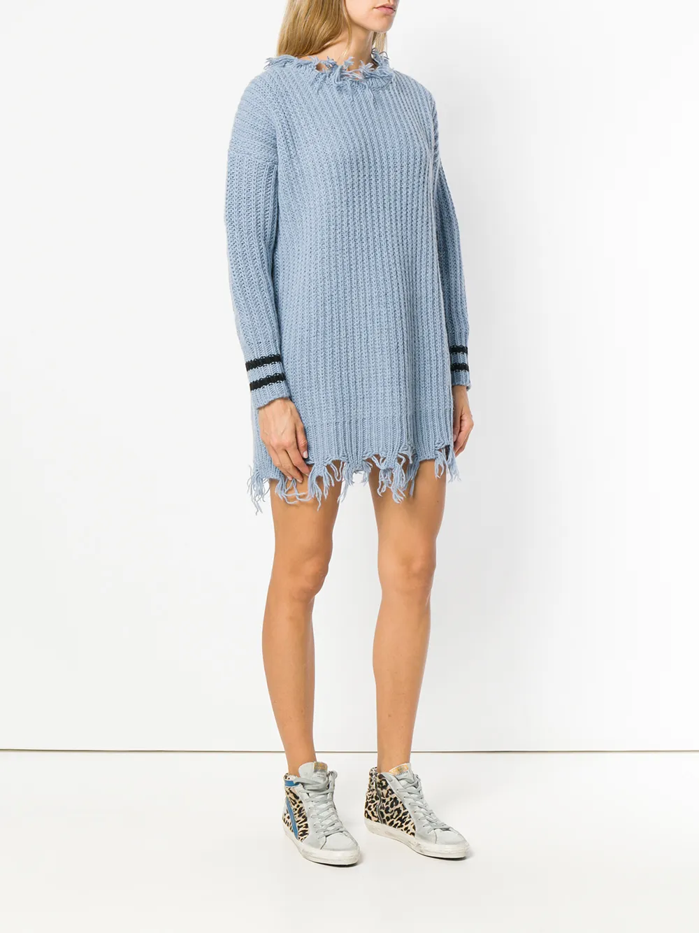  Pinko Ausgefranster Pullover Mit Streifen   Blau 