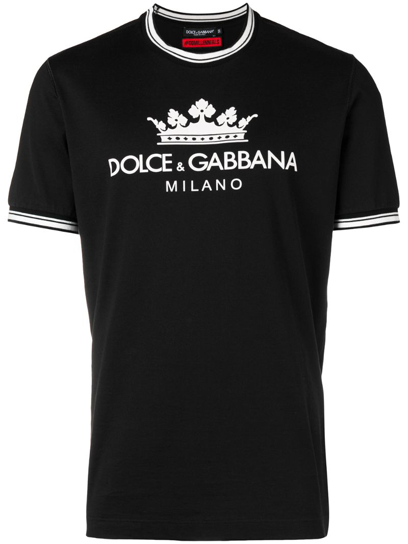 Dolce & Gabbana Black Crown Logo Print Cotton T Shirt | ModeSens