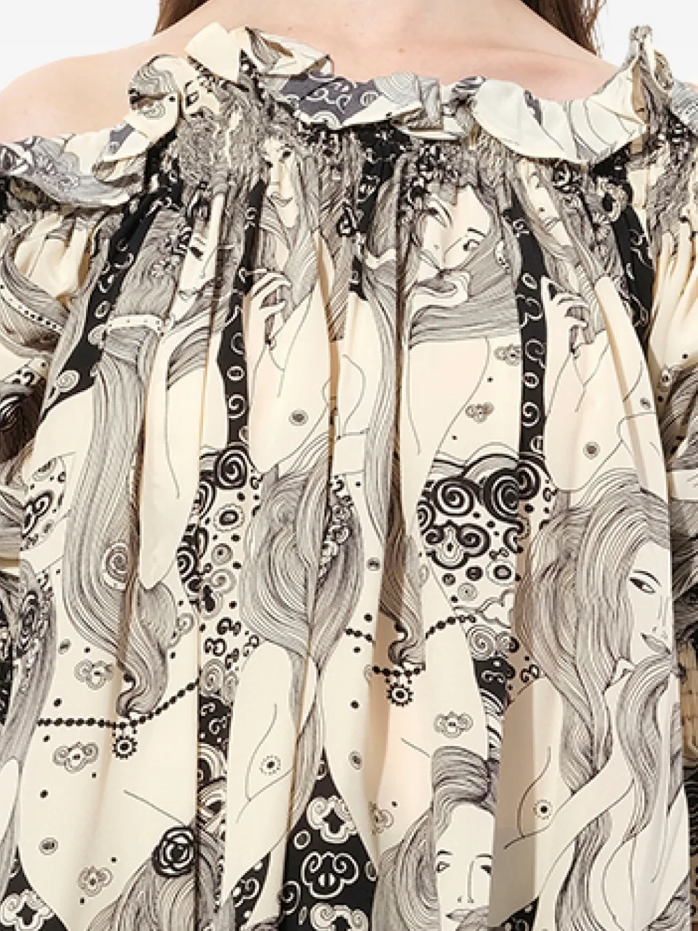 Alexander McQueen Eve print off the shoulder blouse Wit