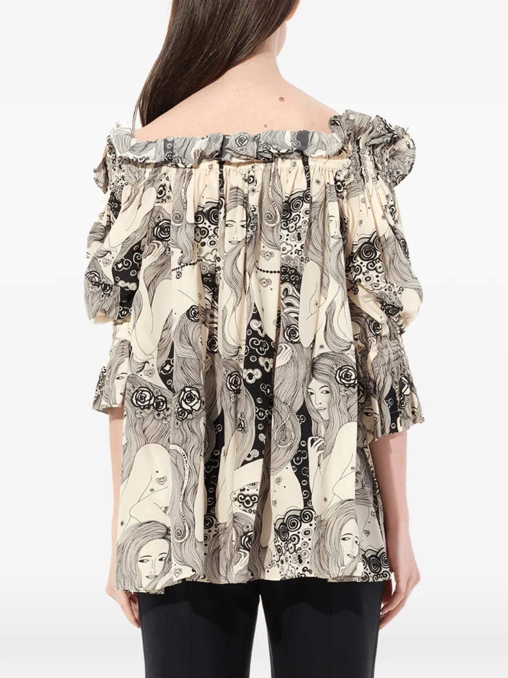 Alexander McQueen Eve print off the shoulder blouse Wit