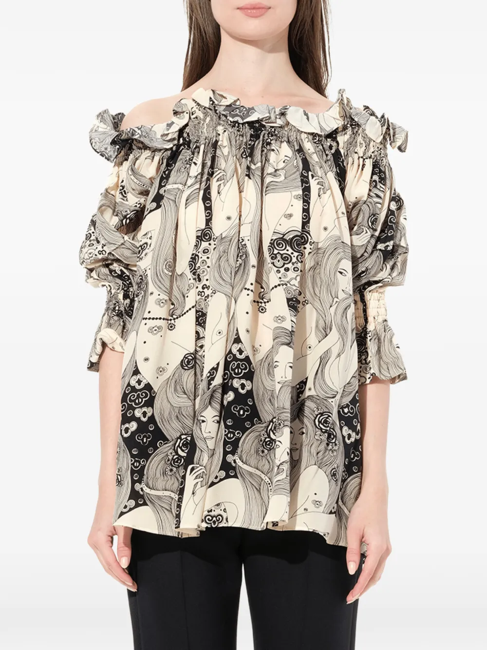 Alexander McQueen Eve print off the shoulder blouse - White