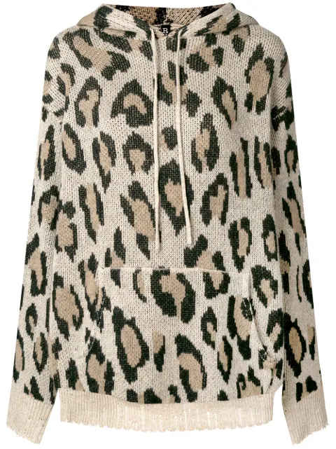 Click to view more detailed imagery on our partner's website R13 Oversized Distressed Leopard-intarsia Cashmere Hoodie In Leopard Print