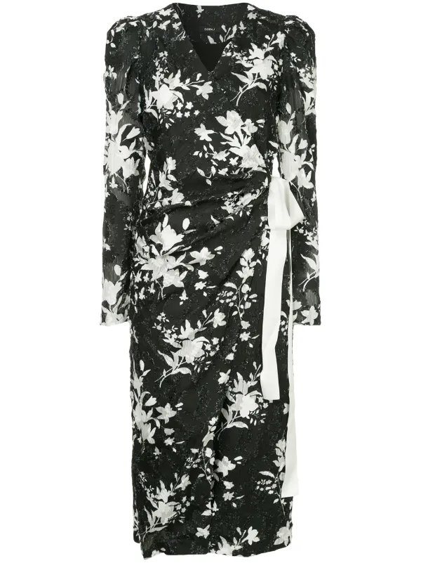 black and white floral wrap dress