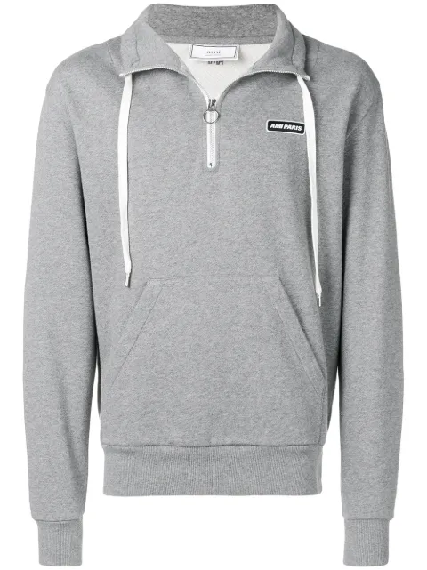 Click to view more detailed imagery on our partner's website Ami Alexandre Mattiussi Half-zip Cotton-jersey Sweatshirt In 055hthrgry