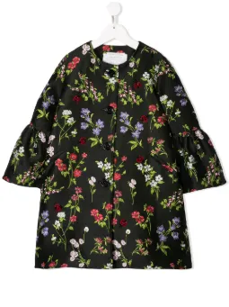 floral jacquard bell sleeve coat