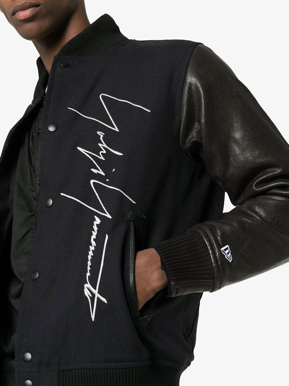 yohji yamamoto logo embroidered wool baseball jacket