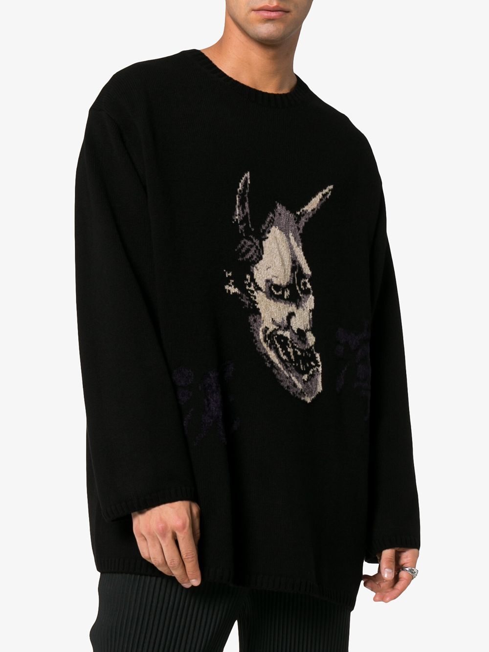 Yohji Yamamoto Black Intarsia Hannya Wool Sweater - Farfetch