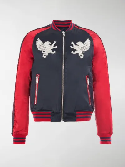 Balmain embroidered bomber jacket blue 