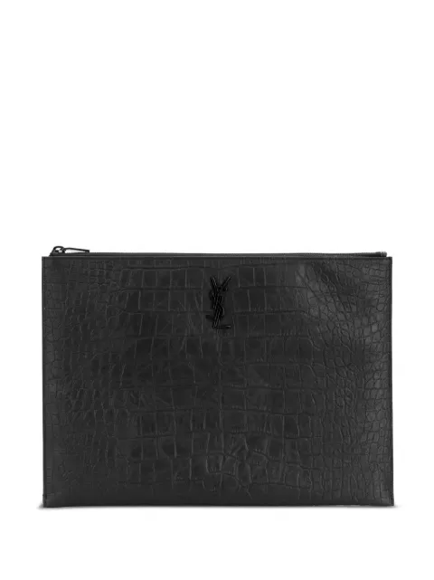 Saint Laurent Monogram crocodile-effect pouch