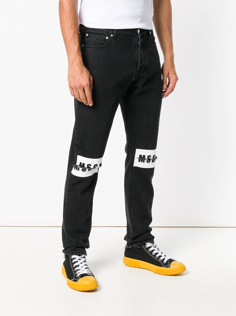  Msgm Ripped Logo Jeans - Black 
