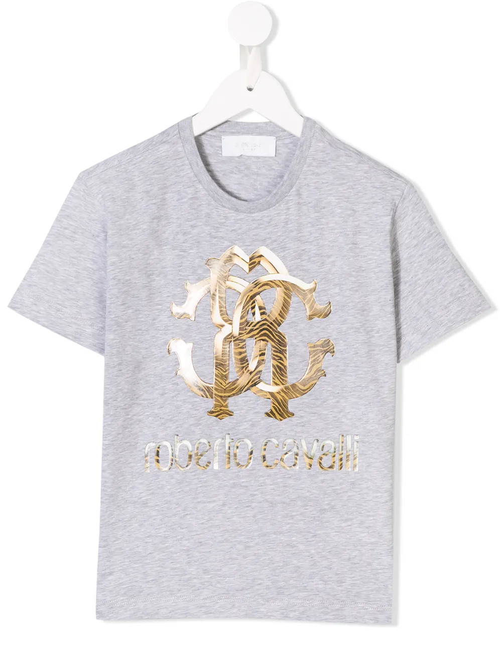 Roberto Cavalli Junior T-shirt met metallic logoprint Grijs