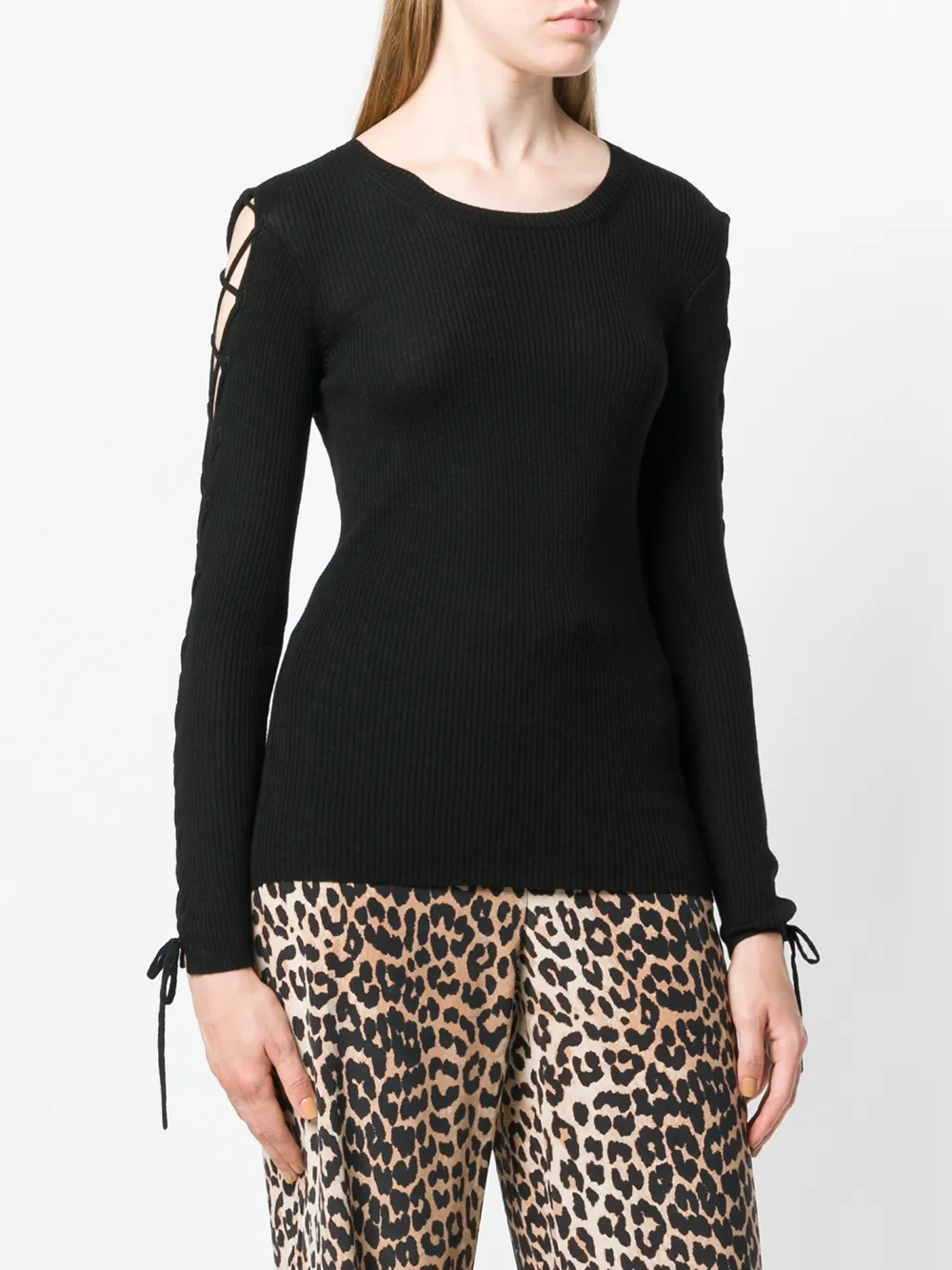 P.A.R.O.S.H. laced sleeves knitted top Zwart