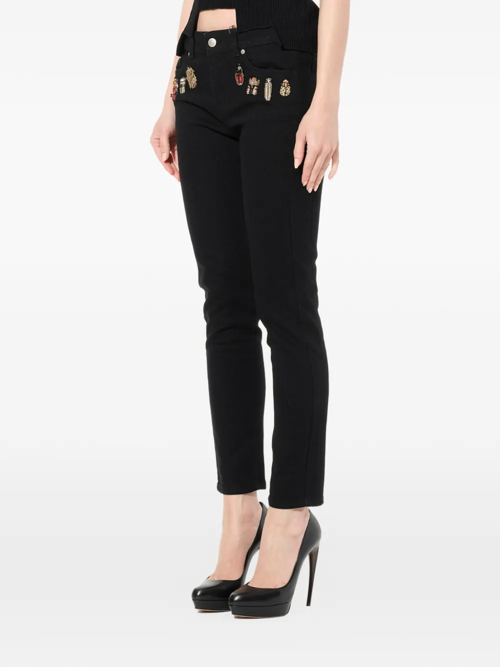  Alexander Mcqueen Bestickte Skinny Jeans   Schwarz 