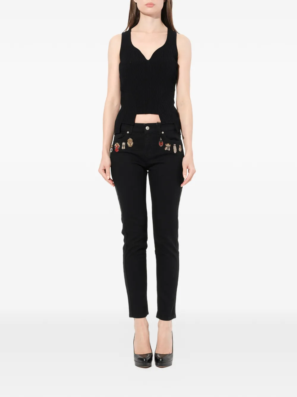  Alexander Mcqueen Bestickte Skinny Jeans   Schwarz 