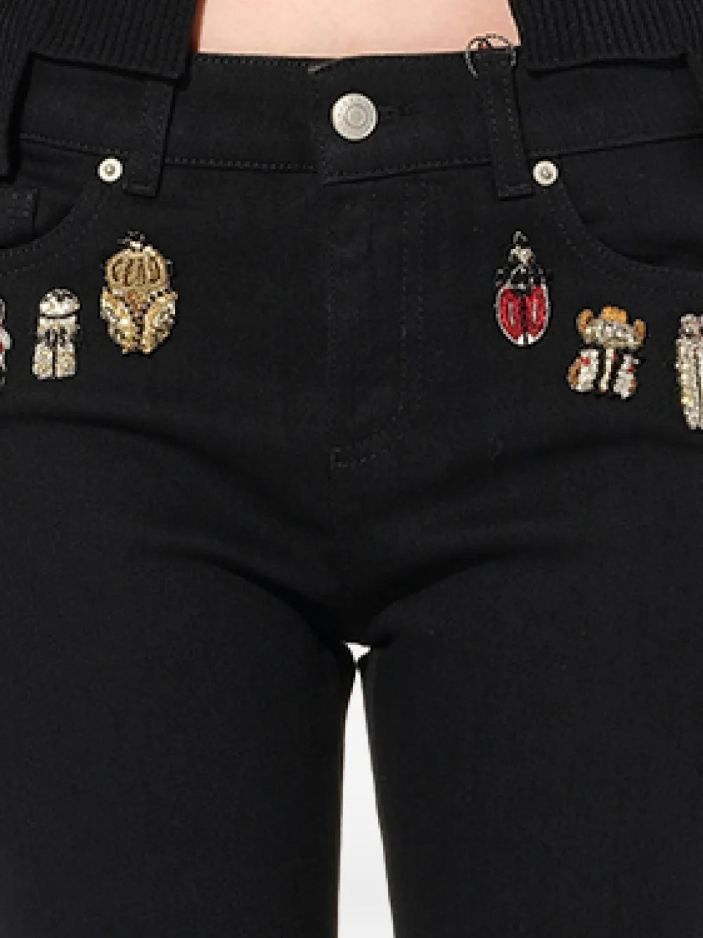 Alexander McQueen geborduurde details skinny jeans Zwart
