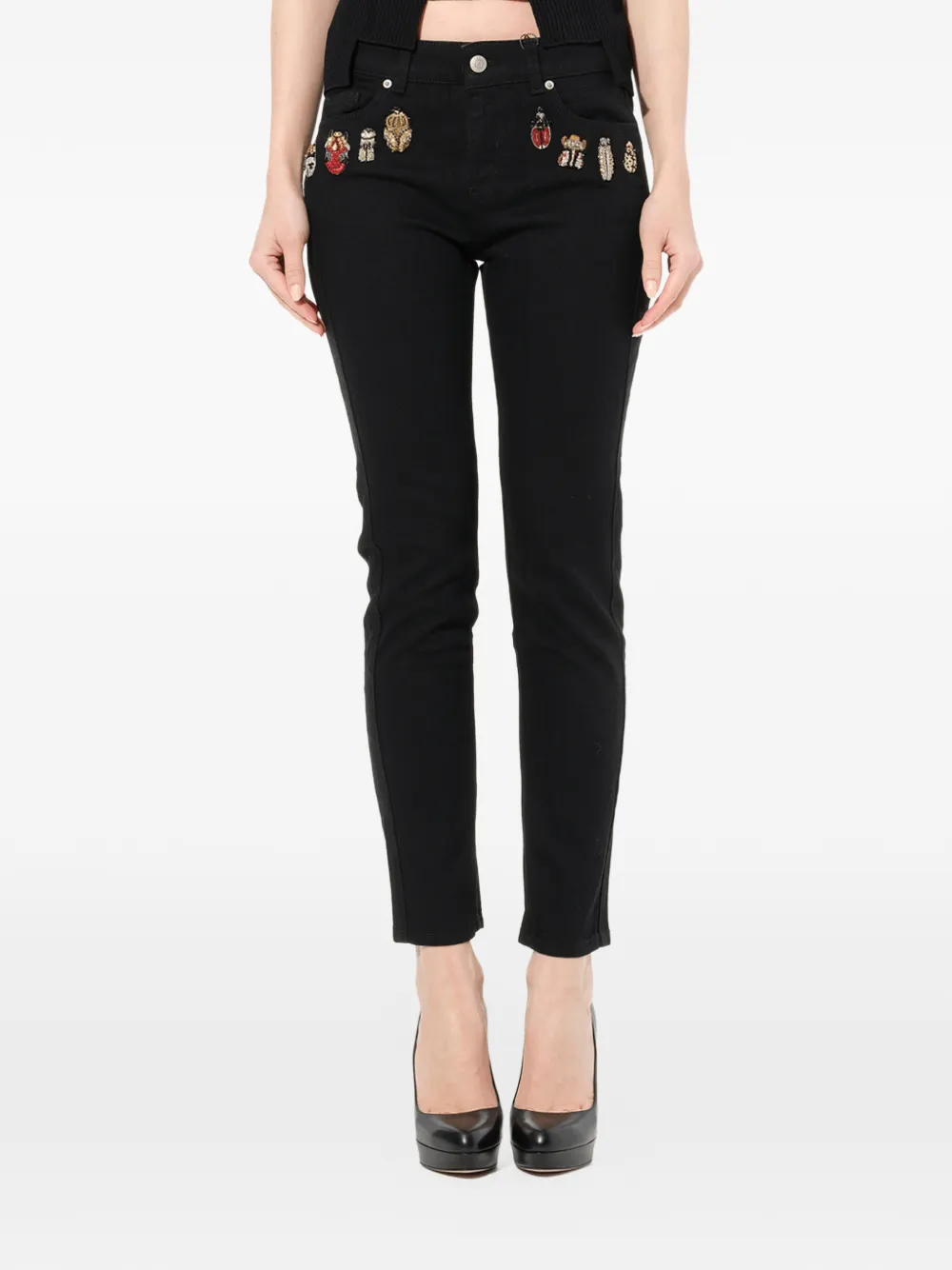 Alexander McQueen Bestickte Skinny-Jeans - Schwarz