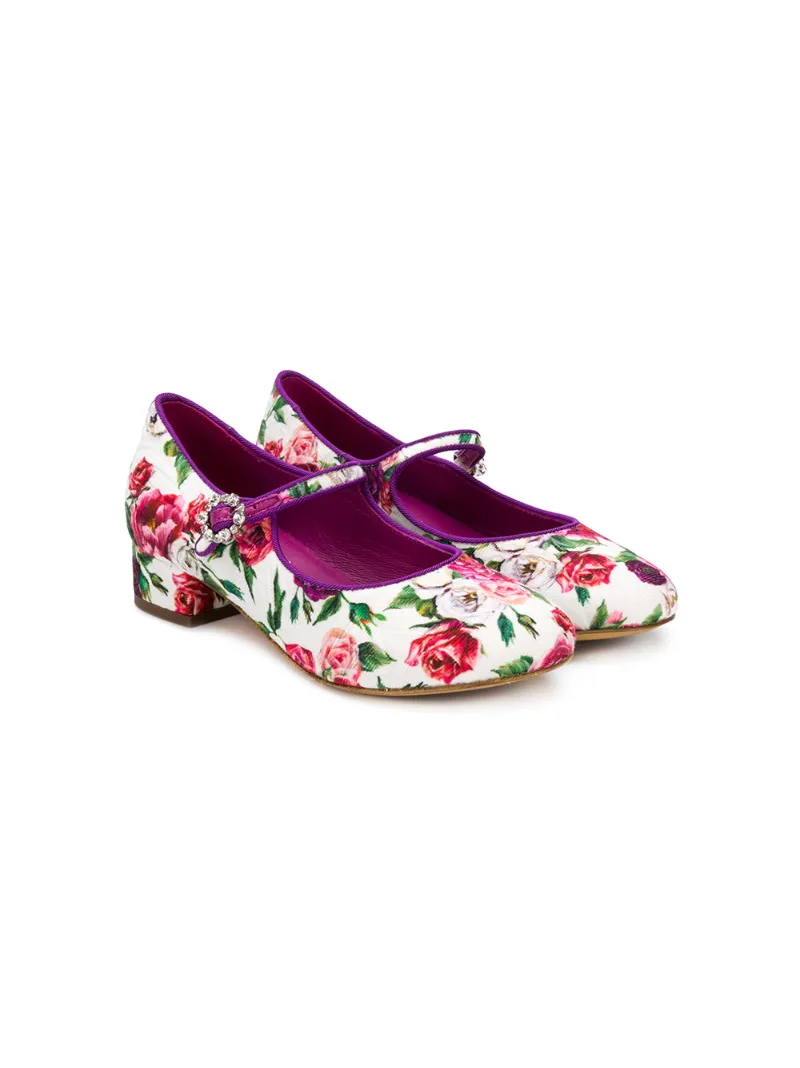 Dolce & Gabbana Kids rose print ballerina pumps