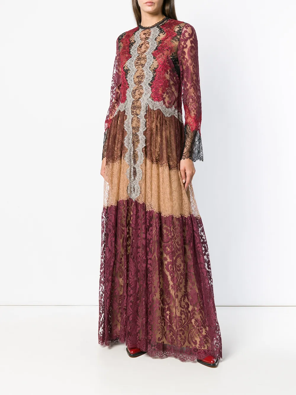 Alberta Ferretti bloemen kanten lange jurk - Rood