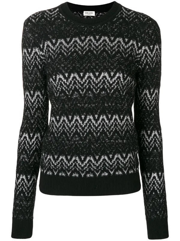 Saint Laurent Lurex Intarsia Sweater Black FARFETCH