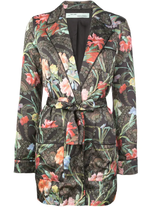 Off-White Floral Belted Jacket in Black