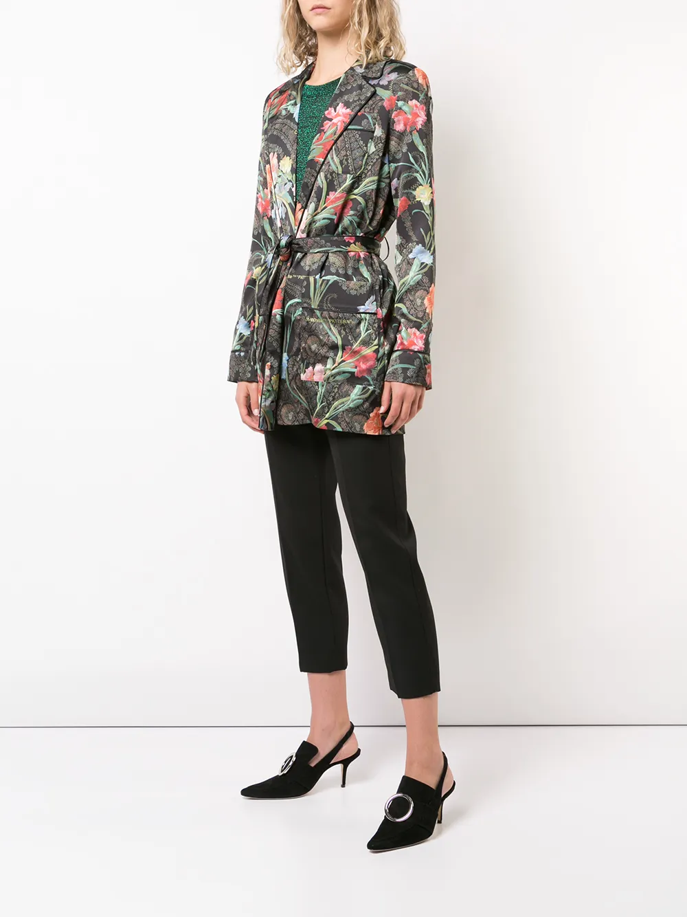  Off-white Floral Belted Jacket - Black 