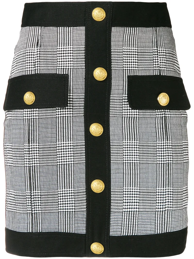 Click to view more detailed imagery on our partner's website Balmain Checked Stretch Cotton Skirt In Black
