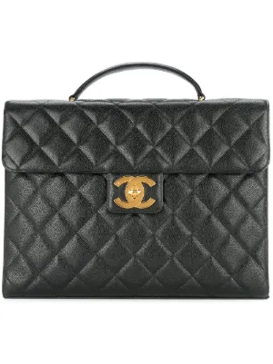 CHANEL BEAUTE ブラックノートPCケース CHANEL Pre-Owned Quilted Flat Briefcase | Black | FARFETCH
