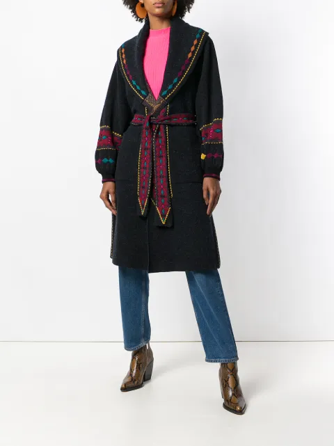 Etro Patterned Tie Cardigan In Black