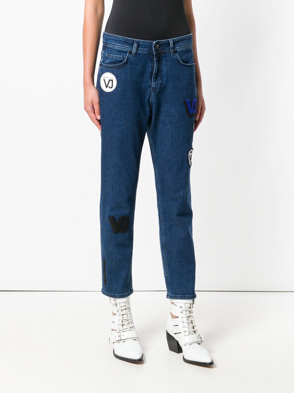 фото Versace jeans couture джинсы с завышенной талией и заплатками