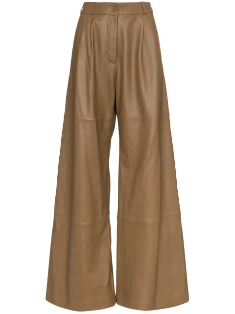 brown leather wide leg trousers