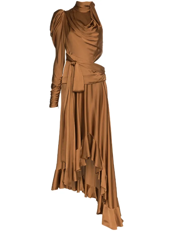 Brown Zimmermann Draped Satin Cutout Dress For Women Farfetch Com