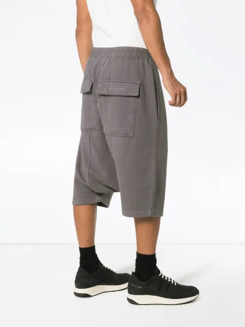 RICK OWENS RICK OWENS DRKSHDW GREY DROP-CROTCH CROPPED COTTON SHORTS - 06 GREY