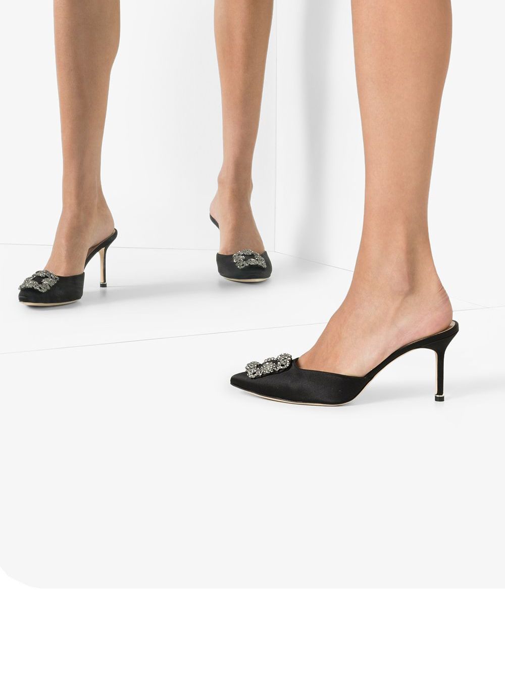 Shop Manolo Blahnik Hangisi 70mm Appliqué Mules In Black