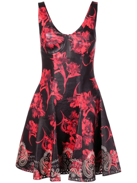 Roberto Cavalli Micro Parrot Tulip print leather dress