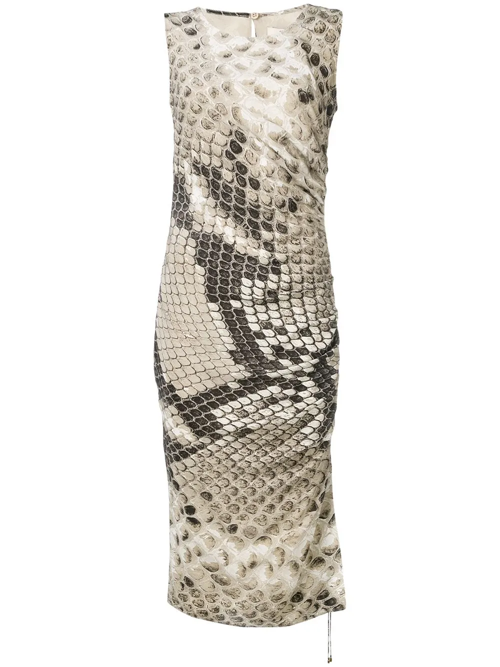 Roberto Cavalli Macro Snake Print Silk Dress In Neutrals