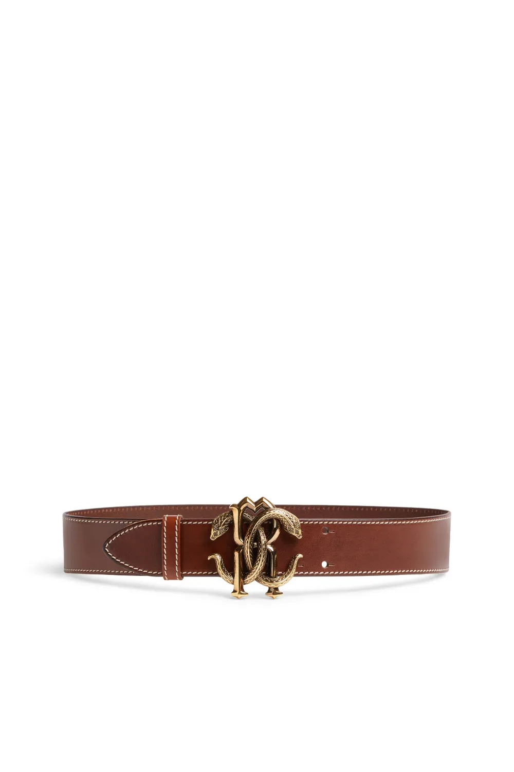 Click to view more detailed imagery on our partner's website Roberto Cavalli Leather Mirror Snake Buckle Belt In D0070 Cuoio/Podium