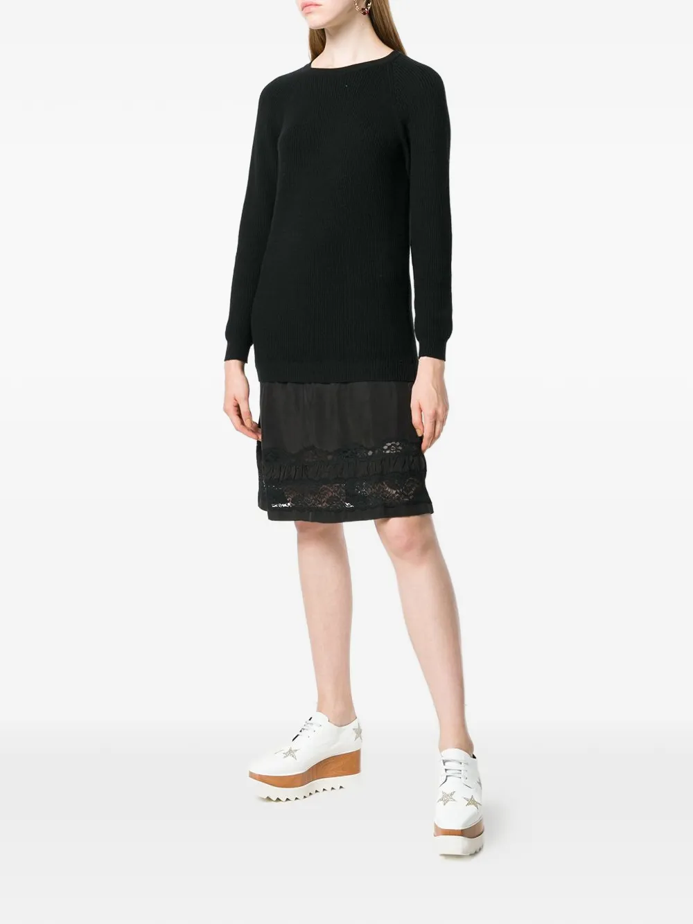  Moschino Pulloverkleid Mit Spitzeneinsatz   Schwarz 