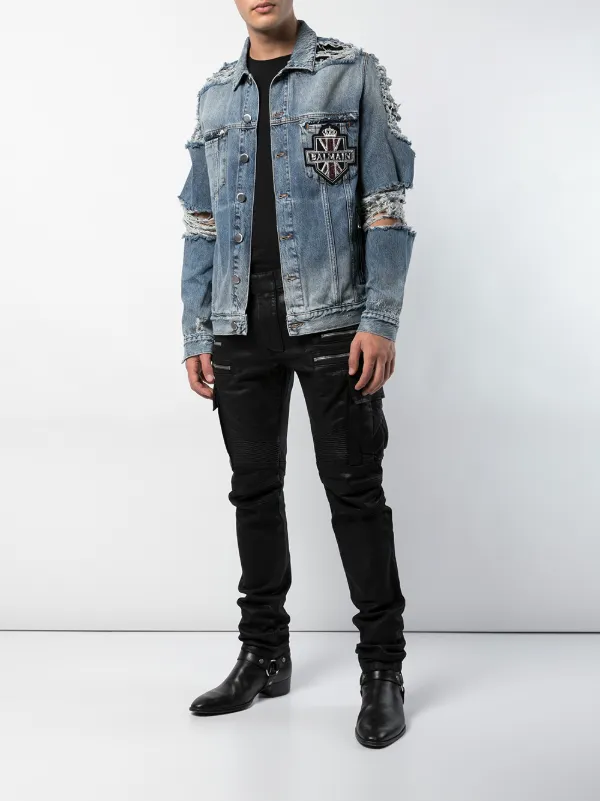balmain waxed biker jeans