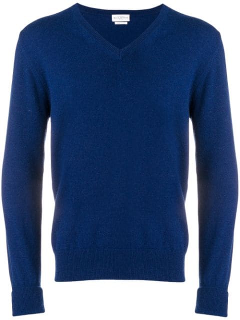 BALLANTYNE BALLANTYNE V-NECK JUMPER - BLUE