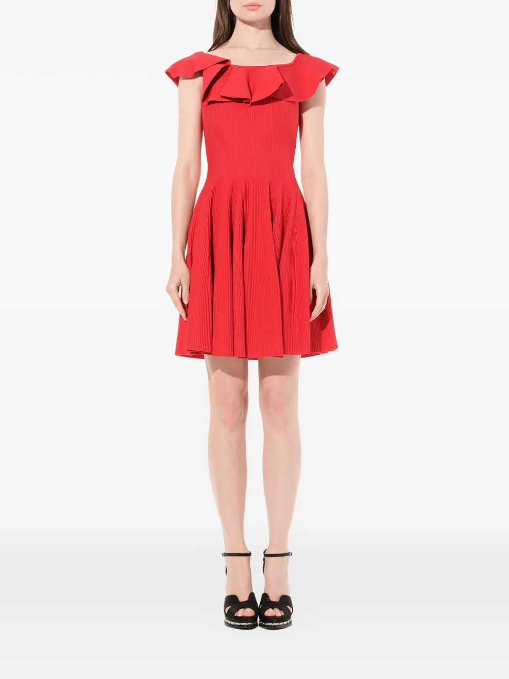 Alexander McQueen gegolfde wijde mini jurk Rood