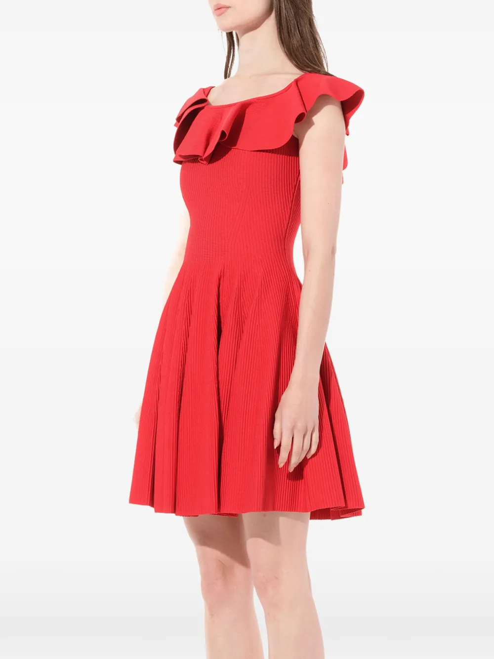 Alexander McQueen gegolfde wijde mini jurk Rood