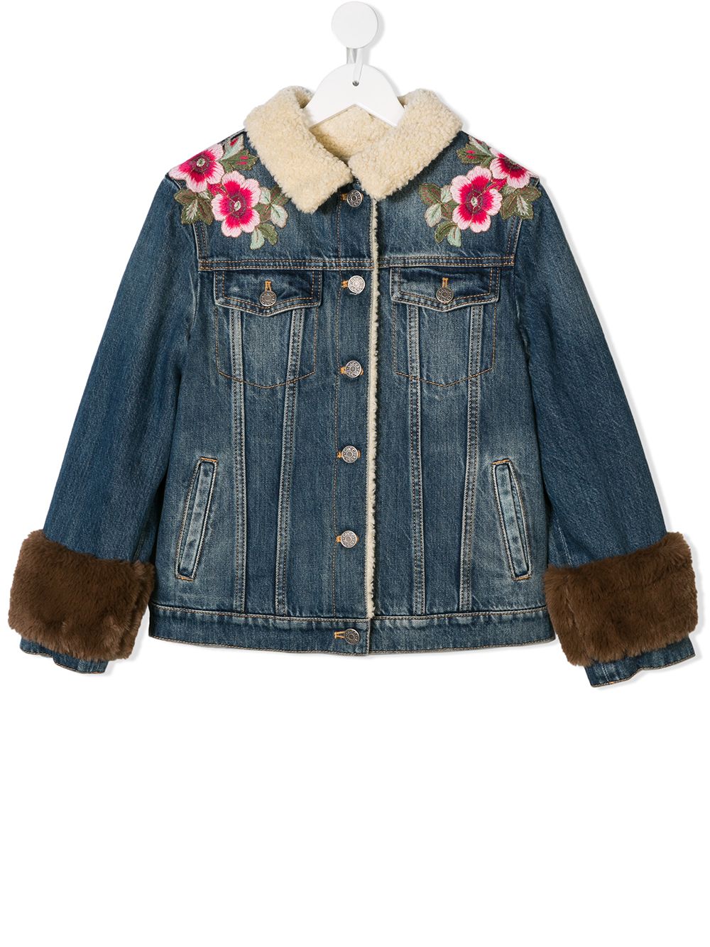 фото Gucci kids джинсовая куртка с вышивкой и отделкой из овчины