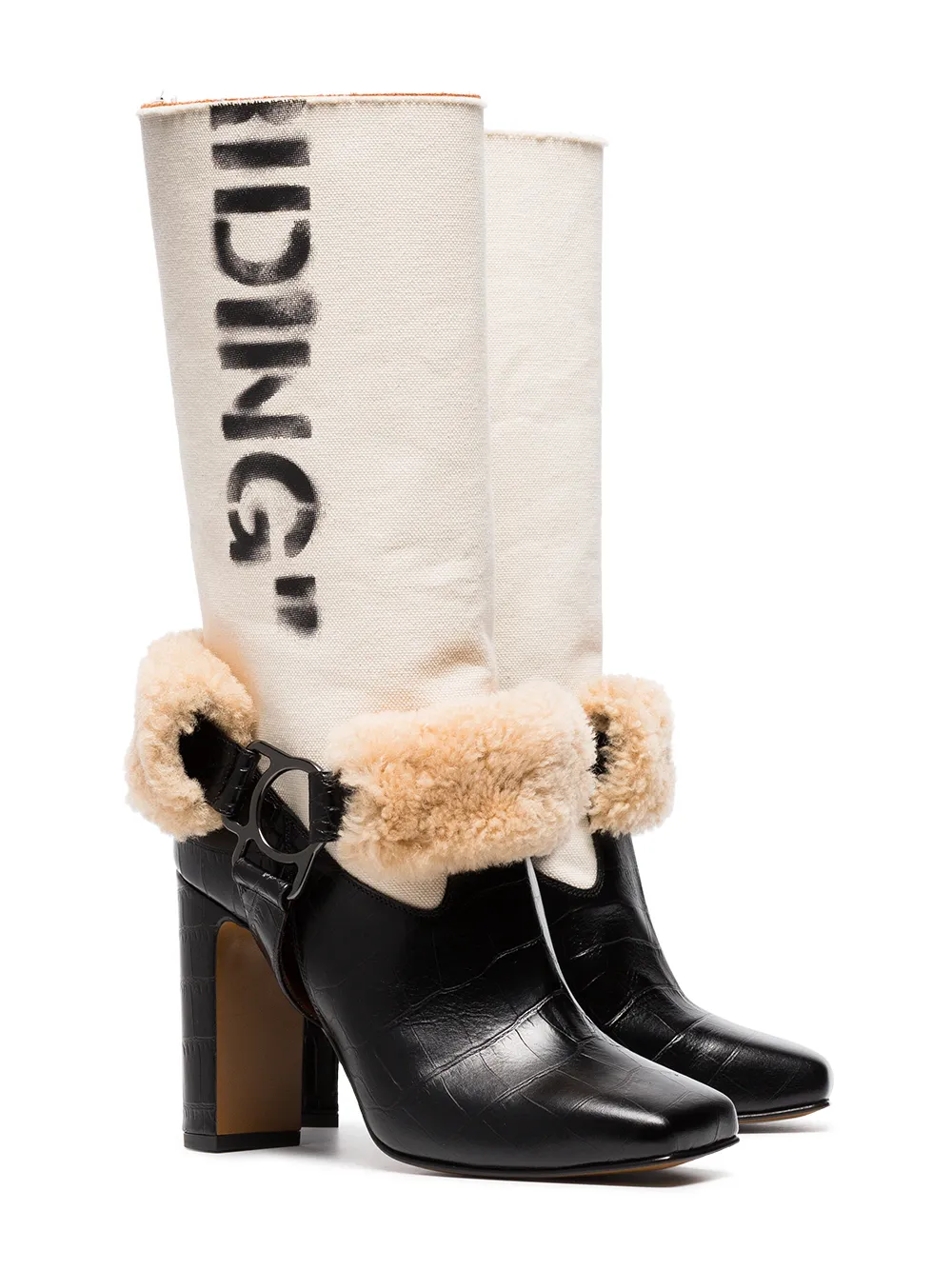 Off-White beige lammy laarzen van canvas met For Riding print