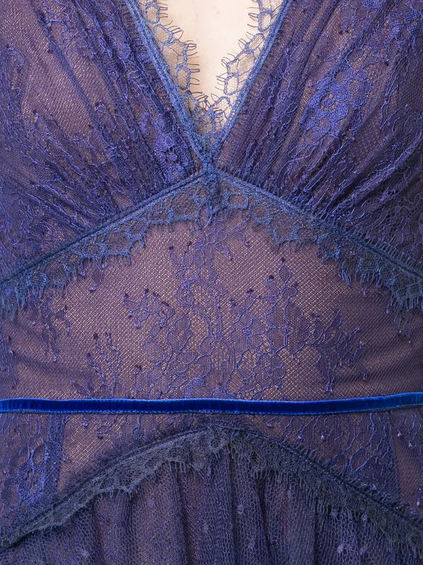 marchesa notte blue bird lace dress